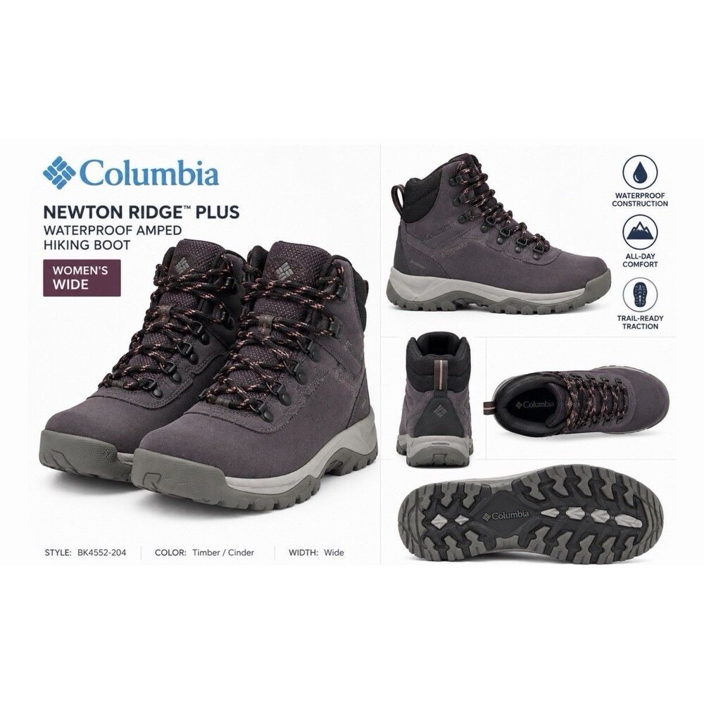 Columbia Newton Ridge Plus Waterproof Amped Women’s Hiking Boots 5 Wide NIB